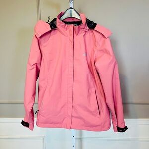 Women's Shell Jacket OTU Large Hooded Rain Hiking Camping Outdoors Mauve Pink